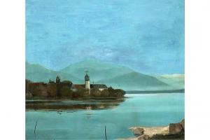 MALER E 1800-1900,Bergsee mit Klosteransicht,Engel DE 2015-11-28