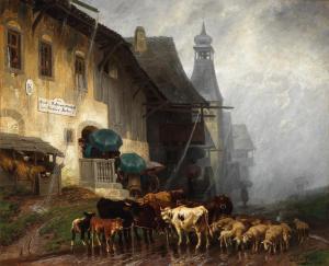 MALI Christian Friedrich 1832-1906,Homecoming in the Rain in front of the Tav,1876,Palais Dorotheum 2023-05-02