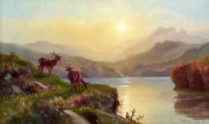 Mallenda J.M,Highland lake studies with cattle and deer,Ewbank Auctions GB 2018-11-29