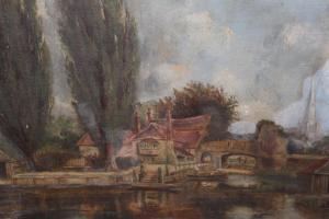 MALLETT Robert 1867-1950,river scene with castle gate and di,20th Century,Lawrences of Bletchingley 2020-10-23