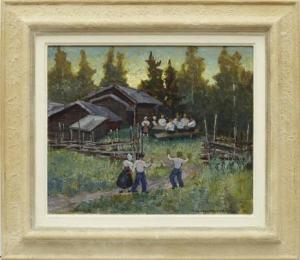 MALMESTROM Akke Hugh 1894-1968,Kvälls-besök, Lundbjörken,1966,Uppsala Auction SE 2016-09-27