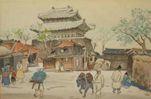 MAMORU Hiyoshi 1885,Town Street in Korea,Gray's Auctioneers US 2009-10-17