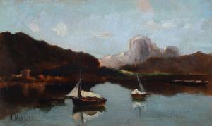 MANARESI Ugo 1851-1917,Paesaggio lacustre,1895,Galleria Pananti Casa d'Aste IT 2024-02-16