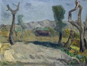 MANDIN Richard 1909-2002,Paysage aux arbres,1957,Bayeux Encheres FR 2023-04-08
