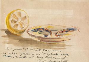 MANET Edouard 1832-1883,Assiette de crevettes et citron,Tajan FR 2014-03-11