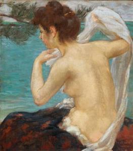 MANGEANT Paul Emile 1868,A female nude, seen from behind, with the sea i,1906,Palais Dorotheum 2016-10-20