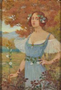 MANGIN Marcel 1852-1915,Femme à la robe dans un paysage,1900,Mercier & Cie FR 2021-10-03