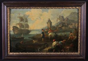 MANGLARD Adrien 1695-1760,A Port scene with tradesmen in foreground, a fort,Wilkinson's Auctioneers 2018-06-24