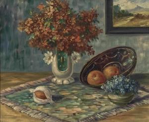 Mangold Joseph 1884-1937,Stillleben mit Blumen und Obstschale,Neumeister DE 2018-12-05