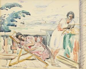MANGUIN Henri Charles 1874-1949,Deux femmes sur un balcon,1923,Piguet CH 2024-03-13