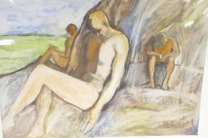 MANHATTAN Baron Avro,nude figures sitting on a beach,1953,Crow's Auction Gallery 2021-03-17