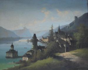 MANKOWSKI,mountainous lake scene with small town,19th century,Cuttlestones GB 2018-03-08