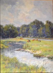 MANLY Charles MacDonald 1855-1924,Cattle Grazing by River,Westbridge CA 2021-04-24