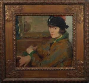 MANN Albert 1902-1964,Damenporträt, junge Frau mit Hut vor einem Spiegel,Heickmann DE 2010-06-19