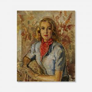 MANN Cathleen S. 1896-1959,Woman with Red Cravat,1941,Rago Arts and Auction Center US 2023-08-17