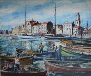 MANN PAUL B,Continental harbour scene with fishing boats and fishermen,Cuttlestones GB 2017-09-14