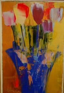 MANN Robin,Still life of tulips in blue vase,Ashbey's ZA 2009-12-10