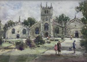 MANNERS William 1860-1930,Figures Before a Church,Duggleby Stephenson (of York) UK 2024-01-05