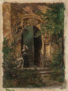 MANNFELD Bernhard K.J,Junge Frau im offenen Eingang eines Palazzo stehen,1874,Leo Spik 2021-06-24