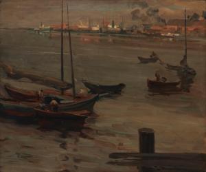 MANNHEIM Jean 1863-1945,Boats in a harbor,John Moran Auctioneers US 2023-08-01