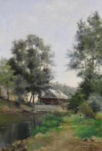 MANNOURY Armand Arsène 1888-1893,Zomerlandschap met een boer bij een beek,Venduehuis NL 2021-07-04
