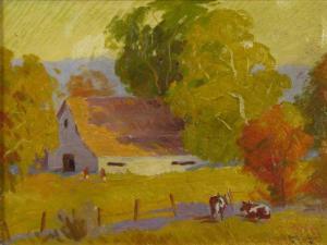 MANSER Percy L 1886-1973,Landscape with Cows and Barn,1939,Wickliff & Associates US 2010-09-10