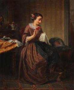 MANSFELD Josef 1819-1894,Interior with a woman sewing,1859,Bruun Rasmussen DK 2022-01-31