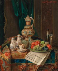 MANSFELD Josef,Still Life with L\’Independ Newspaper and a Plate ,1884,Palais Dorotheum 2021-05-06