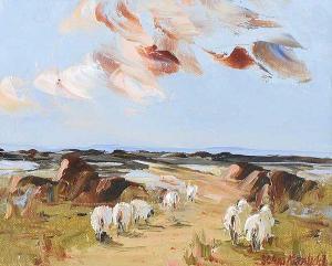 MANSFIELD Thelma 1900-2000,SHEEP ON THE PATH BY THE SEA,Ross's Auctioneers and values IE 2020-12-02