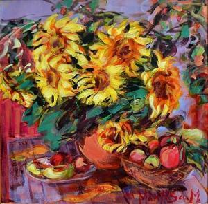 MANTESCU ISAC Marinela 1954,Floarea soarelui cu fructe/Sun flower and fruits,GoldArt RO 2016-05-25