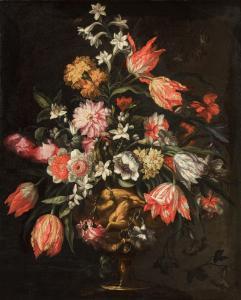 MANTOVANO Francesco,Still life with flowers in a sculpted vase decorat,Sotheby's 2023-09-20