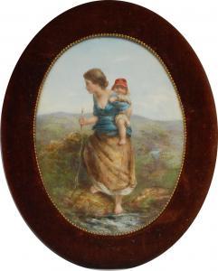 MAPLESTONE Florence E 1868-1886,lady carrying a baby crossing a br,Bamfords Auctioneers and Valuers 2018-10-24