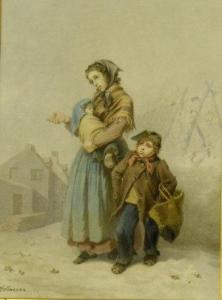 MARÖHN Ferdinand Maronnio,Mother and child in a street on a winter's day,1864,Rosebery's 2008-12-09