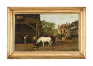 MARAIS Adolphe 1856-1940,A FRENCH TOWN WITH RESTING HORSES,1978,Dreweatts GB 2023-02-10