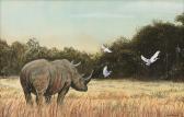 MARAIS Joe,Rhino with White Birds in Landscape,Simpson Galleries US 2022-02-12