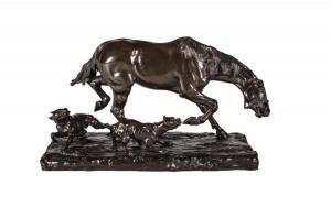 MARAZZANI VISCONTI Agostino, Count 1853-1914,Bronzen beeld van een paard achtervolgd door tw,Zeeuws 2017-06-09