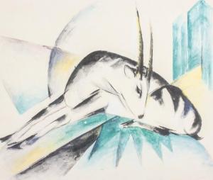MARC Franz 1880-1916,abstract representation of a reclining figure amid,888auctions CA 2024-02-08