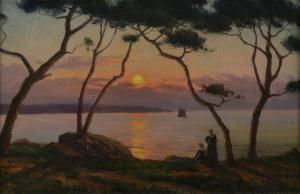 MARCELIN Jacques 1800-1900,FIGURES WATCHING A SUNSET OVER HARBOR,Grogan & Co. US 2013-06-16
