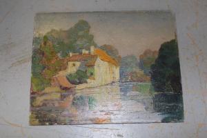 MARCHAL Achille 1874,study of a house by a river in a summer landsca,Lawrences of Bletchingley 2020-07-21