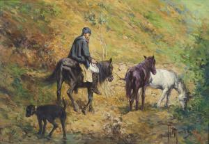 MARCHISIO Andrea 1850-1927,Paesaggio con stalliere e cavalli,Capitolium Art Casa d'Aste 2023-12-13