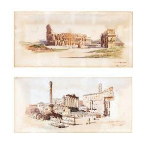MARCUCCI Lucio,Veduta del Colosseo - Veduta del Foro Roma,1901,Colasanti Casa D'Aste Roma 2022-03-23