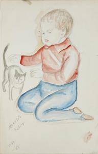 MAREVNA Marie Vorobieff 1892-1984,Boy and cat,1974,Rosebery's GB 2024-03-12
