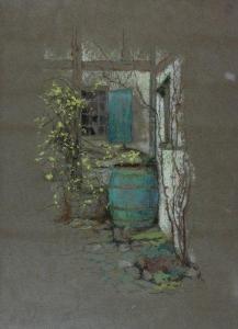 MARGETSON Helen Howard Hatton,Blue barrel in a courtyard,Simon Chorley Art & Antiques 2013-06-20