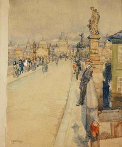 MARGOLD Frantisek Xaver 1887-1967,On Charles Bridge,1921,Palais Dorotheum AT 2008-05-31