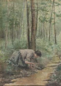 MARIE Raoul Edmond 1850,Femme à la rivière se désaltérant,Lucien FR 2021-12-17