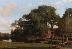 MARILHAT Prosper Georges Ant 1811-1847,A DROVER AND CATTLE IN A RIVER LANDSCAPE,Potomack 2021-11-22