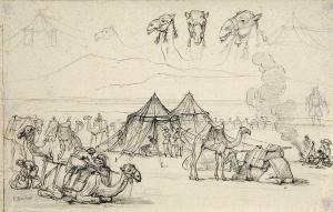 MARILHAT Prosper Georges Ant 1811-1847,Halte dans le désert avec études de dromad,Beaussant-Lefèvre 2022-02-11