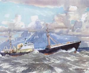 MARIN MARIE 1901-1987,Cargo doublant une côte sur une mer formée,Neret-Minet FR 2017-05-05