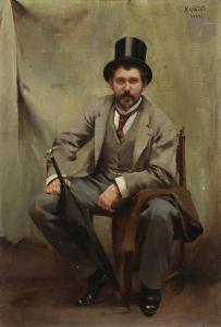MARIOTON Jean Alfred 1864-1903,Portrait d'homme au chapeau (Autoportrait?),Ader FR 2020-02-26
