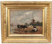 MARIS B,grazing cows by a river with a windmill in the dis,Butterscotch Auction Gallery 2016-03-13
